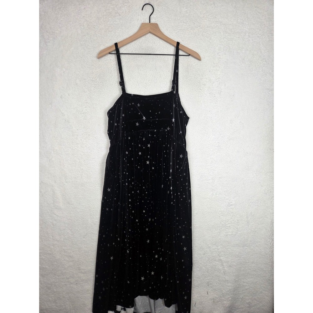 Torrid Black Velvet Celestial Star Print Midi Dress 1 Gothic Witchy Sleeveless - Picture 6 of 8